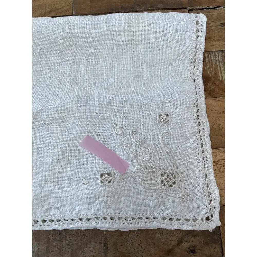 Off White Floral Embroidered Cottagecore Linen Napkins 16